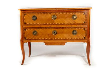 null Rectangular chest of drawers made of veneer with frieze decoration and checkerboard...