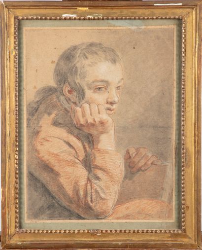 Ecole française du XVIIIè ECOLE FRANCAISE du XVIIIe Portrait de jeune homme la main...