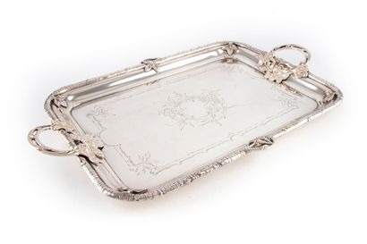 null Important silver plated serving tray, the border in the shape of stems and the...
