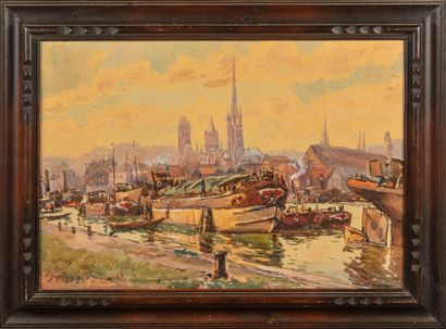 GEORGES PLANES Georges PLANES (1897-1977) 

View of Rouen, The barges at the docks

Watercolor,...