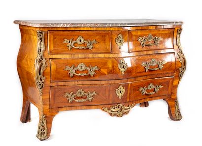 Marquetery chest of drawers, opening with...