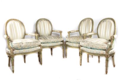 Suite of four cabriolet armchairs in green...