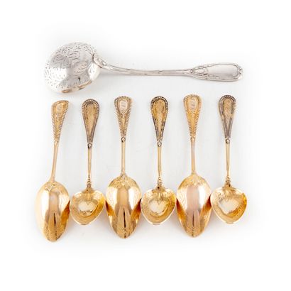 Set of six small vermeil spoons decorated...
