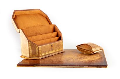 Leather writing case with two doors in the...