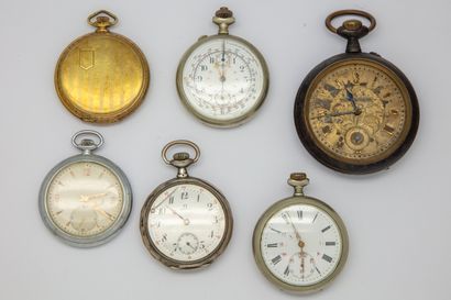Lot of 6 metal and silver pocket watches,...