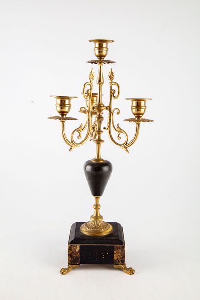 Brass and marble candelabra with three arms...