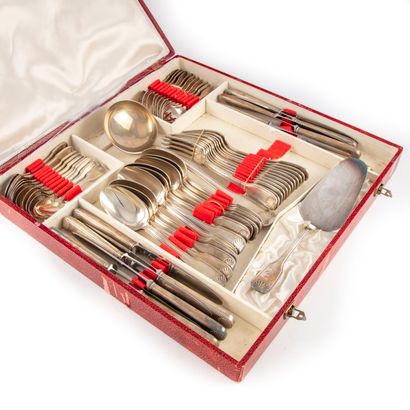 null Silver plated metal set with 12 large cutlery, 12 knives, 12 coffee spoons,...