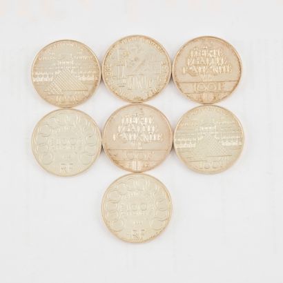 Set of 7 commemorative 100 francs coins,...