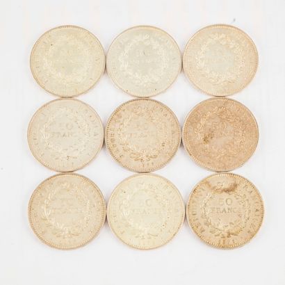 Set of 9 coins of 50 Francs Hercules (1978...