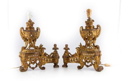 Pair of andirons of rocaille style 
Electrified...