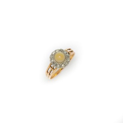 Small ring in pink gold with a pearl surrounded by small diamonds cut in ros 
weight...