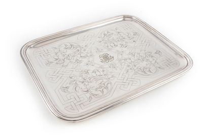 null CHRISTOFLE 


Rectangular silver plated metal tray, with engraved decoration...