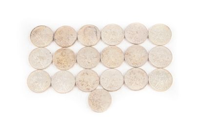 Set of 19 coins of 5 francs of 1961, 1963,...