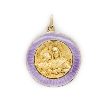  Religious medal in silver with enamels 
Marked with a boar's head 
Gross weight...