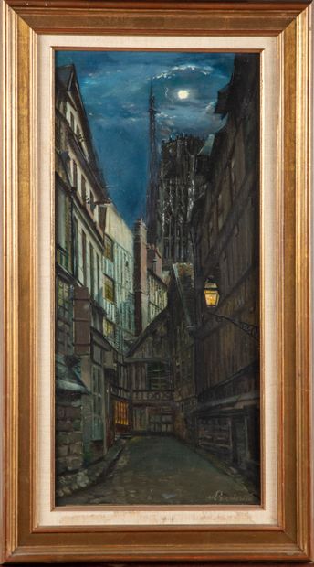 null Albert LECRINIER (XIXe-XXe)

Rue de Rouen au clair de lune 

Huile sur panneau,...