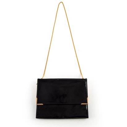 null Black leather evening clutch with gold frame
