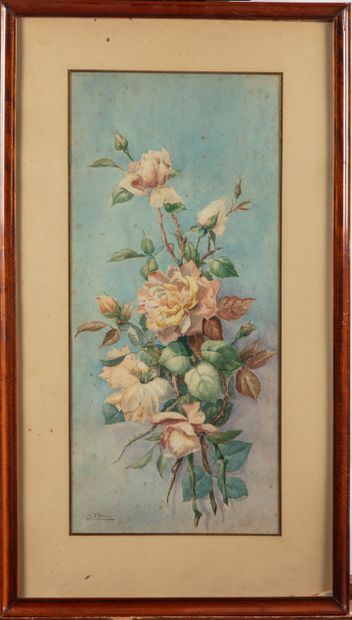 null ECOLE FRANCAISE du XXe 

Bouquet de fleurs 

Paire d'aquarelles, signée en bas...