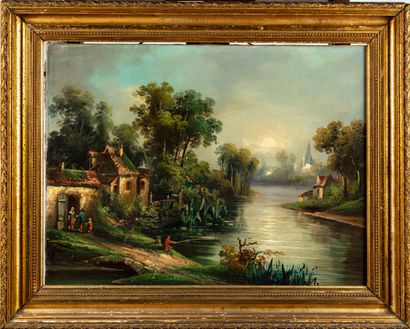 ECOLE FRANÇAISE DU XIXe FRENCH SCHOOL of the 19th century 

Landscape on the river...