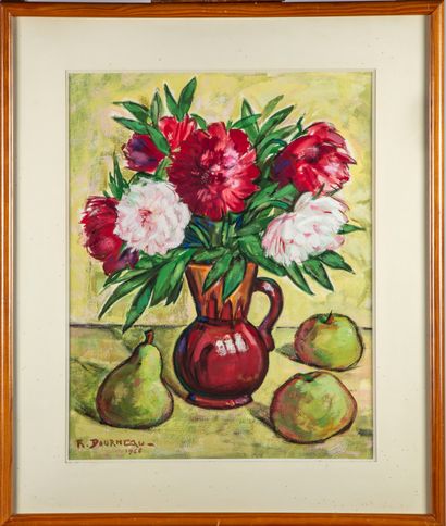 null Roger DOURNEAU - XXth century

Still life with a bouquet of flowers and fruits

Gouache...