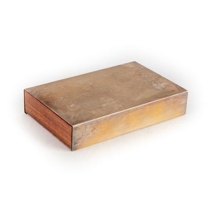 null Small cigarette box in wood and silver plated metal. Sliding lid