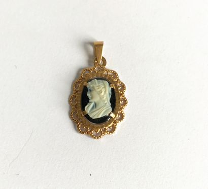 Oval pendant with openwork yellow gold setting,...