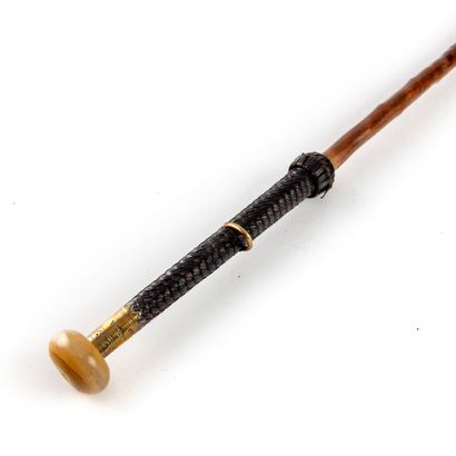 null Traditional Basque Makila cane with long leather braided handle with brass ring...