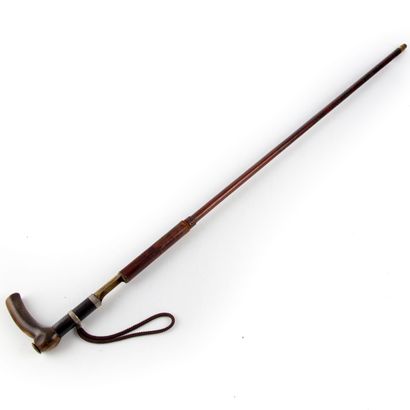 null Cane rifle, the barrel sheathed of leather, the knob in horn with central pull...