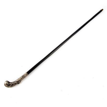 null Sword cane, the pommel in silver plated metal with rocaille decoration, the...