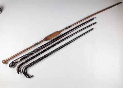 null Set of four exotic canes:

-Cane of Chief or African wizard in exotic wood....