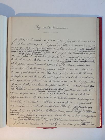 null [Manuscrit]. HERMANT (Abel). Éloge de la médisance. 3 - 17 septembre 1924. In-4...