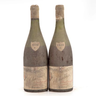 null "2 bottles Chablis 1930 Brenot Frères et Fils

(N. 10cm, E. ta, tm, damaged...