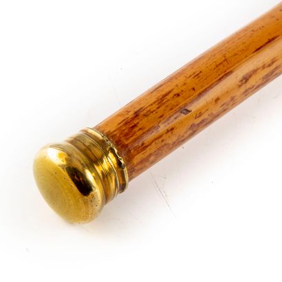 null Cane, fishing rod in three sections, bamboo shaft, knob and ferrule in brass...