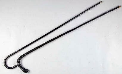 null Set of two canes :

-Cane nerf of ox painted in black on a metal core with side...