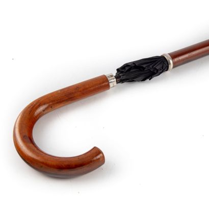null Umbrella cane, the curved handle and the retractable sheath in varnished wood....