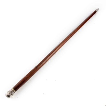 null Cane for documents, the knob in silver plated metal, the shaft in veneered wood...