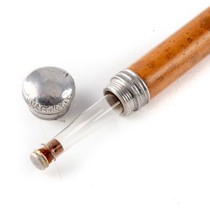 null Cane called Toulouse-Lautrec, or alcohol cane, the silver plated knob unscrewing,...