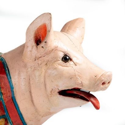 null ANONYME

Important cochon sauteur harnaché en bois sculpté polychrome formant...