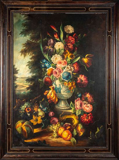 École hollandaise ECOLE HOLLANDAISE du XVIIe dans le goût de 
Bouquet de fleurs au...