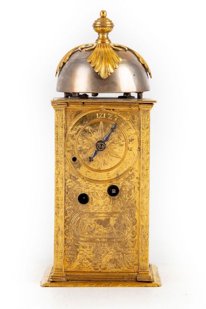 null Small table clock of square form in the shape of tower in bronze and brass with...