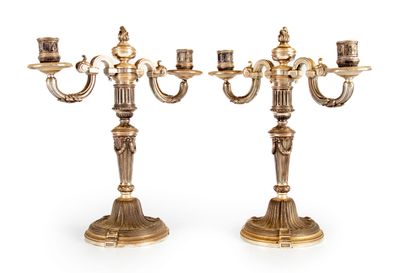 CHRISTOFLE CHRISTOFLE House 

Pair of candlesticks with two silver plated bronze...