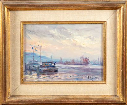 TIFINE Jeanne TIFINE (XXth) 

Barge on the Seine 

Oil on canvas, signed lower right...