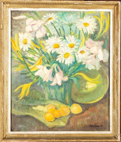 NIQUET Marcel NIQUET (1889-1968) 

Bouquet de fleurs aux marguerites et lys roses

Huile...