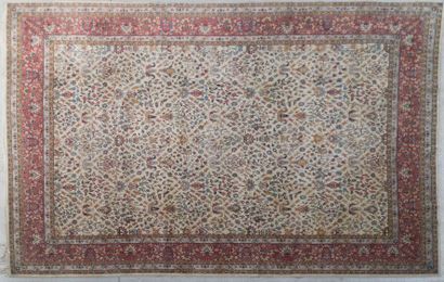 null Important Persian carpet decorated on beige fields of flowers and flowered vases....