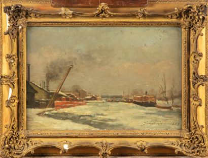 JONGKIND Johan Berthold JONGKIND (1819-1891)

Edge of the Seine in winter 

Oil on...