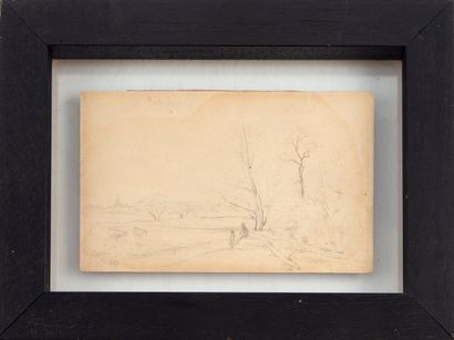 Corot Attribué à COROT 
Paysage 
Dessin au crayon 
ECOLE FRANCAISE du XIX double...