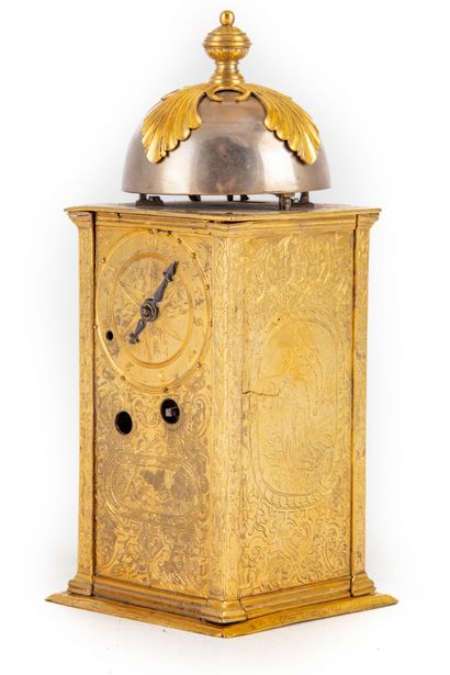 null Small table clock of square form in the shape of tower in bronze and brass with...