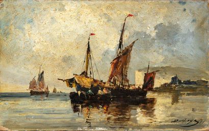 DESHAYES Charles Felix Edouard DESHAYES (1830-1895)

Boats near the cliffs

Oil on...