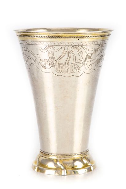 Large goblet on chased heel in silver and...