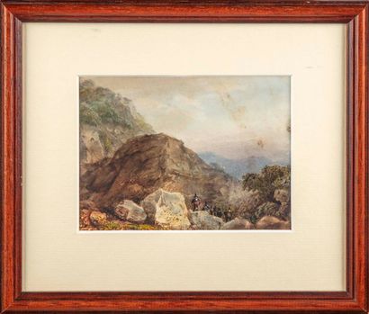 CICERI Eugène CICERI (1813-1890) 
Marcheurs dans la montagne 
Aquarelle et rehauts...