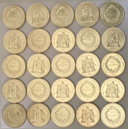 null Set of 25 coins of 50 Francs Argent 1977, type Hercules presiding over the meeting...